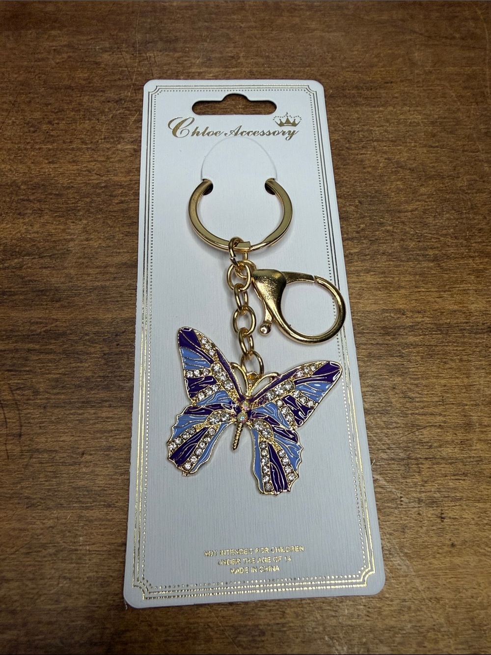 Gold Butterfly Keychain Bag Charm- Purple & Light Blue